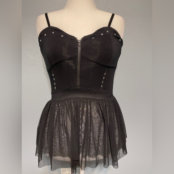 balera Tops - Balera Black Corset Peplum Top Tulle Punkcore Ballerinacore Goth Sexy CHP 2 XS